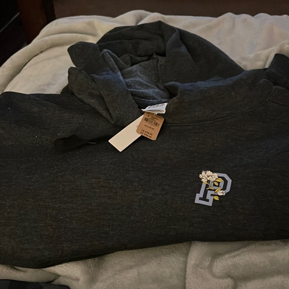 A long sleeve gray PINK hoodie
